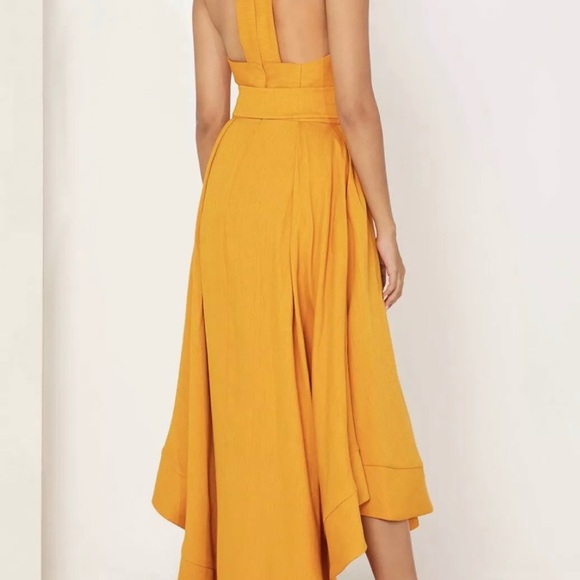 C/Meo Collective Mustard Yellow Confirmative Halter Dress Belted Hi Low Midi S - Picture 3 of 11